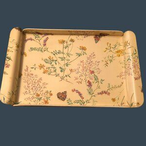 Fiberglass Tray Floral Butterfly VTG Yellow Handles 60s Platter READ